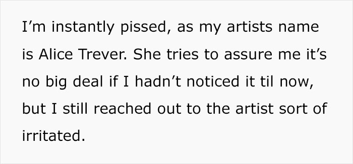 Text screenshot discussing a tattoo artist secretly including initials in a family tribute tattoo.