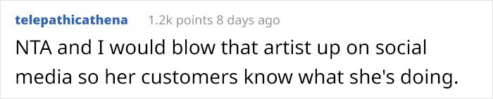 Comment expressing disapproval of a tattoo artist hiding initials in a family honor tattoo.