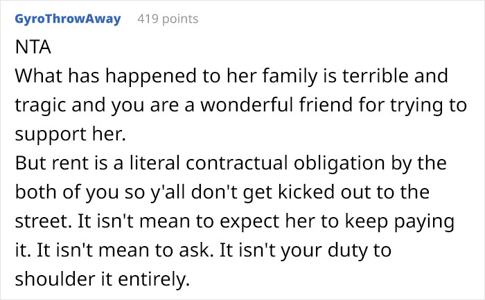 “My Roommate’s Mom Passed Away Unexpectedly”: Woman Baffled After Her 27 Y.O. Friend Kept Insisting That She Should Pay Her Part Of Rent “My Roommate’s Mom Passed Away Unexpectedly”: Woman Baffled After Her 27 Y.O. Friend Kept Insisting That She Should Pay Her Part Of Rent