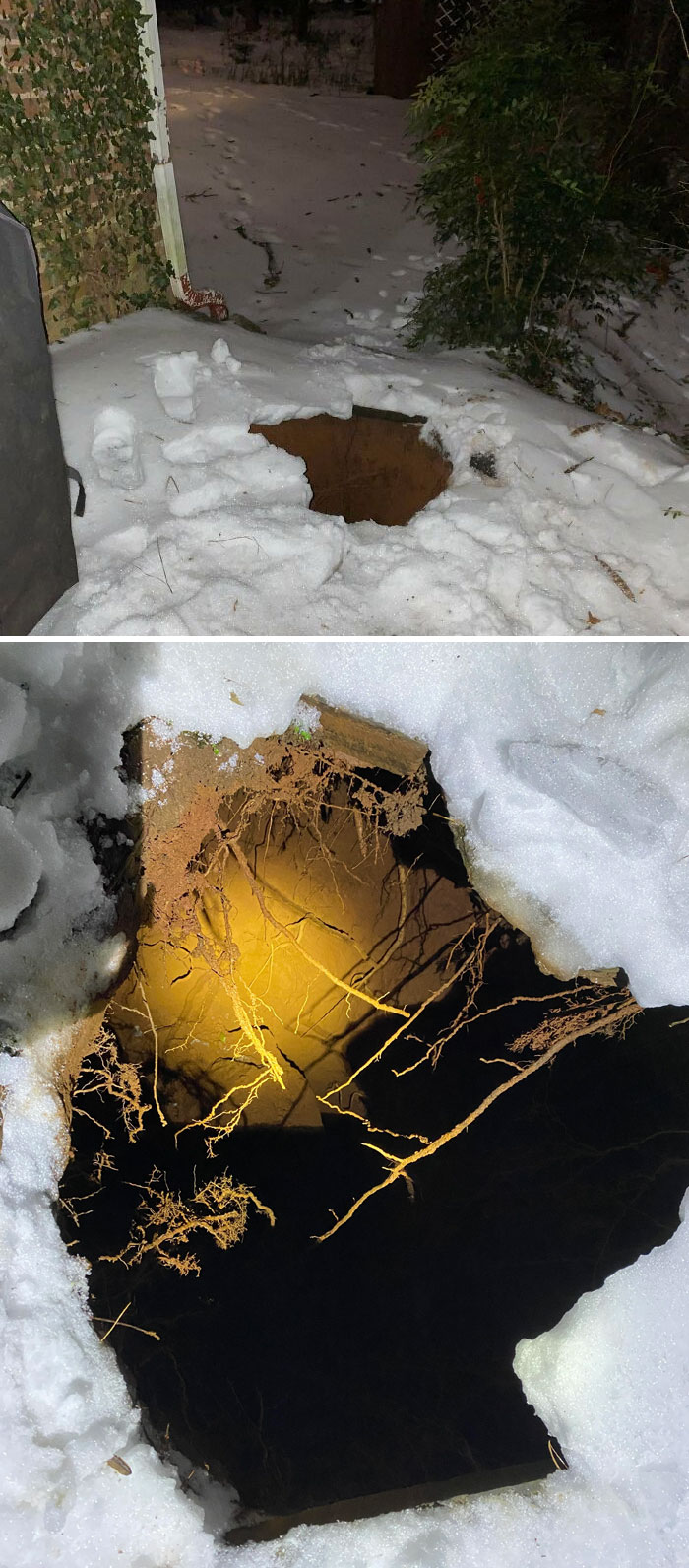 Welp, I Almost Fell Into A Sinkhole Under My Porch. I Caught Myself On The Edge Of The Hole, From My Chest Down Was Just Dangling Beneath Me