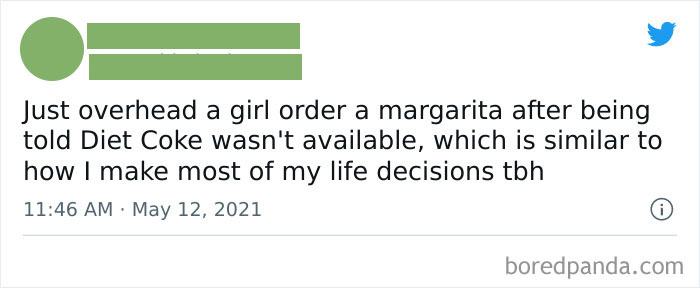 Meme text about millennial life decisions, referencing ordering a margarita instead of Diet Coke.