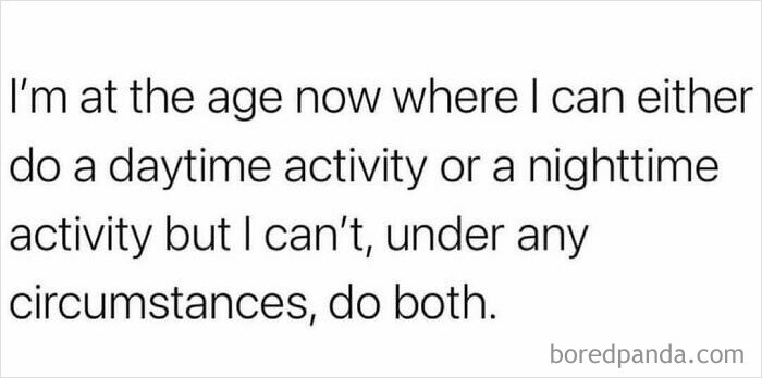 Millennials meme humorously describing the struggle of choosing between daytime or nighttime activities.