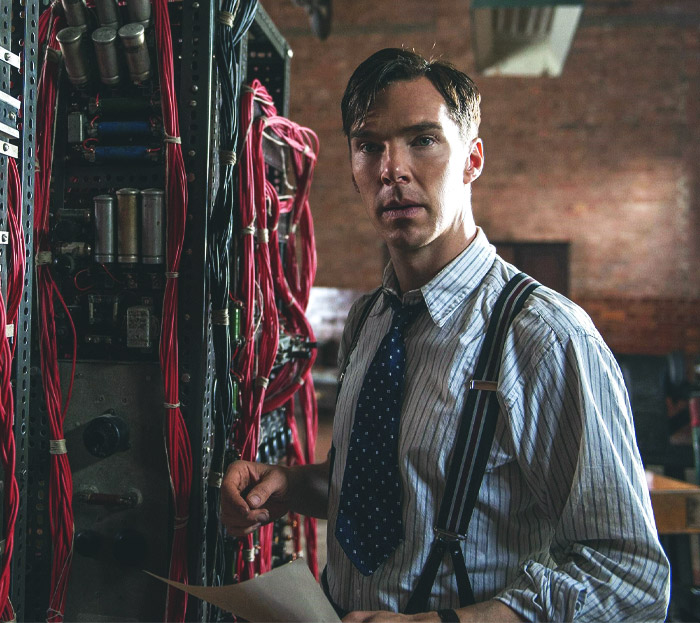 Benedict Cumberbatch near the shelf with wires