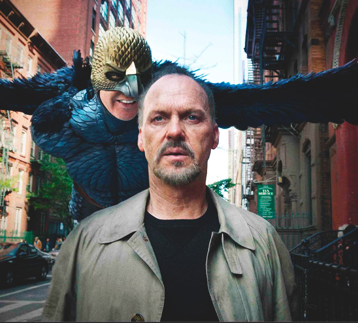 Michael Keaton on the background of the birdman