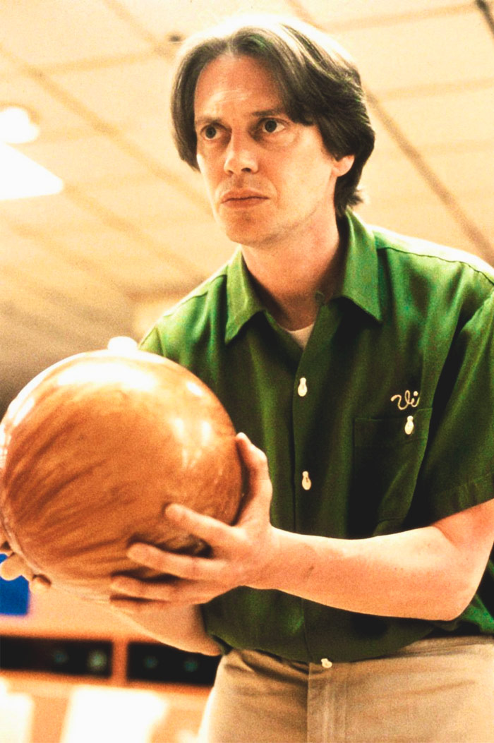 Steve Buscemi holding the bowling ball