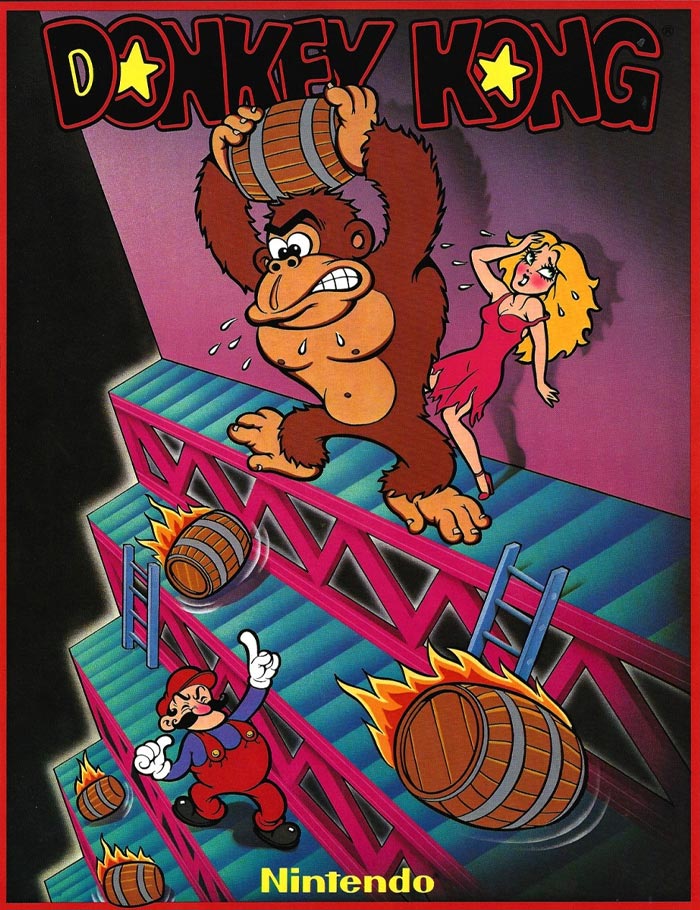 Classic Donkey Kong arcade game featuring Mario dodging barrels in one of the most iconic video games that changed gaming history.