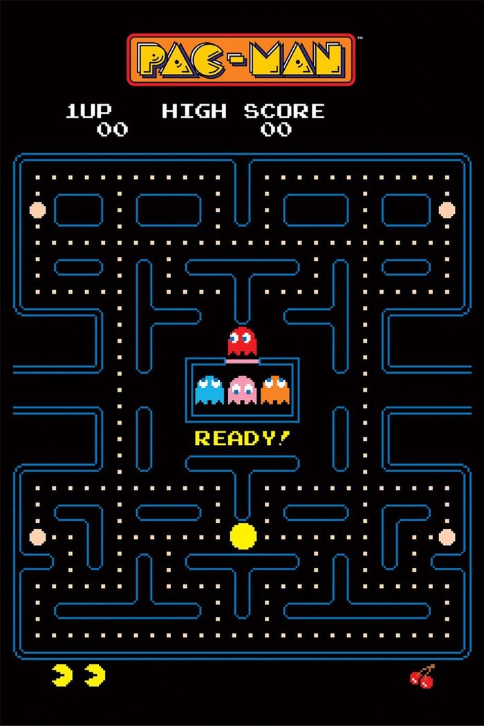 Classic Pac-Man gameplay screen with maze, ghosts, and pellets, representing video games that changed the history of gaming.