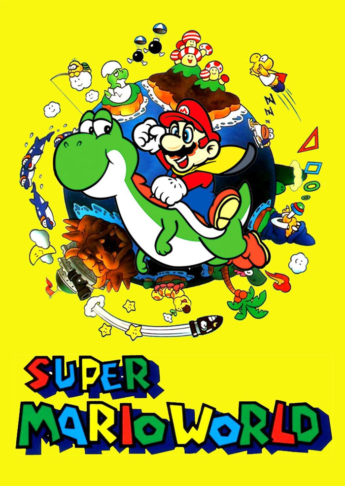 Super Mario World characters surrounding a globe, showcasing iconic elements from video games that changed gaming history.