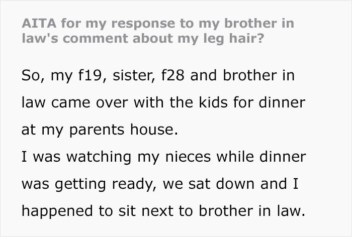 Woman Makes A Comment About Brother-In-Law's Mustache After He Did The Same About Her Leg Hair, He Has A Breakdown