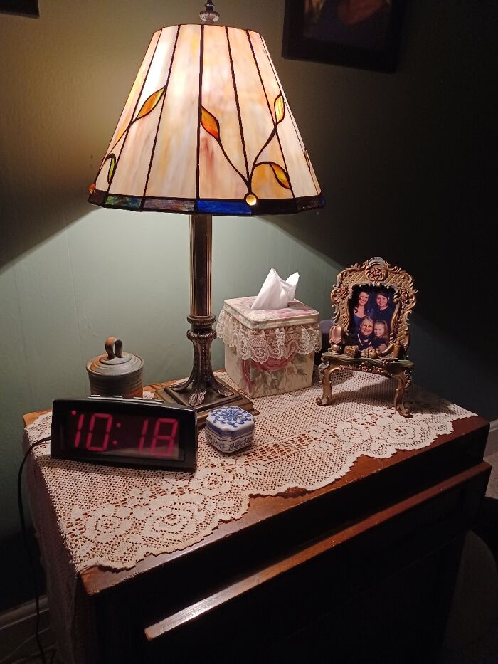 My Bedside Table. Earplugs In One Container And Cough Drops In The Other.