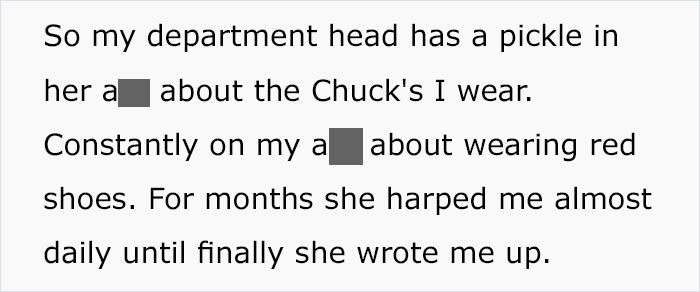 Micromanaging Boss Writes This Man Up For Wearing Red Shoes To Work, So He Followed The Dress Code To The Book