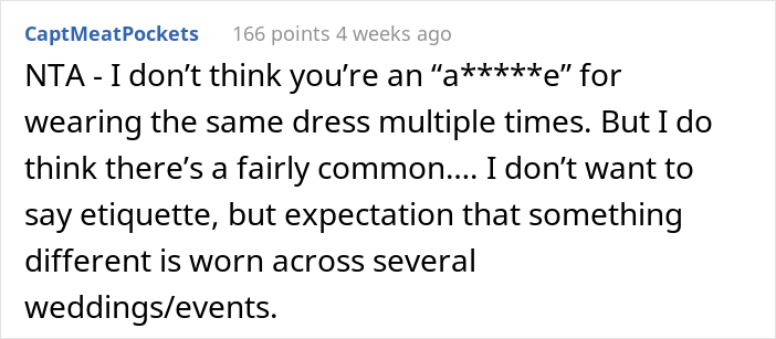 Woman Keeps On Wearing The Same Dress To Weddings, Wonders What To Do After Her Friend Tells Her To Wear Something Else
