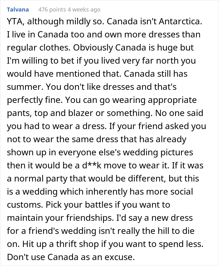 Woman Keeps On Wearing The Same Dress To Weddings, Wonders What To Do After Her Friend Tells Her To Wear Something Else