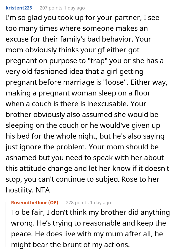 Guy Is Furious After His Mother Makes His Pregnant Girlfriend Sleep On The Floor And Keeps Checking On Her So She Doesn't Dare To Sleep On The Couch