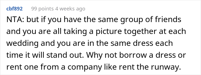 Woman Keeps On Wearing The Same Dress To Weddings, Wonders What To Do After Her Friend Tells Her To Wear Something Else