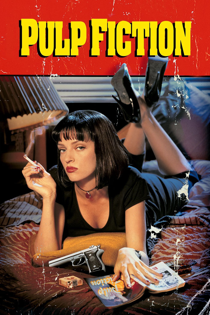 Poster of a dark comedy movie featuring a woman with a cigarette, gun, and retro style for dark comedy movies SEO.