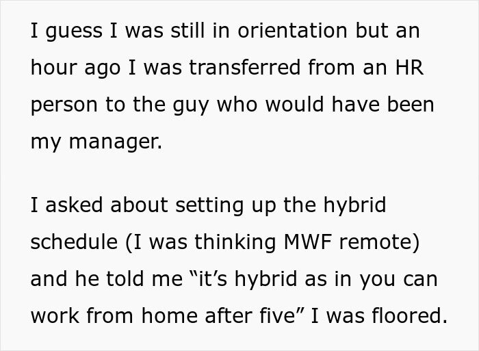 Person Quits After 3 Days Of Work After They Realized The Hybrid Work Model Was A Lie