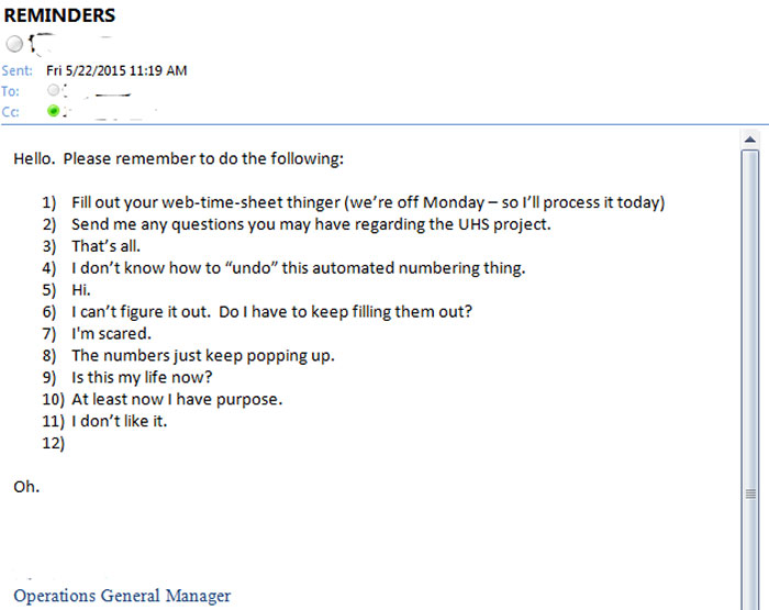 My Boss Gets Trapped In Outlook's "Numbering" Feature