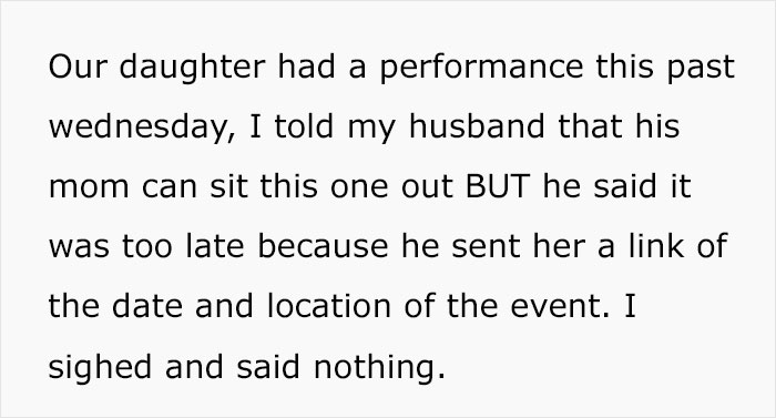 MIL Keeps Criticizing Daughter&rsquo;s Performances Right To Her Face, Family Drama Ensues When Mom Tells Husband To Stop Inviting Her