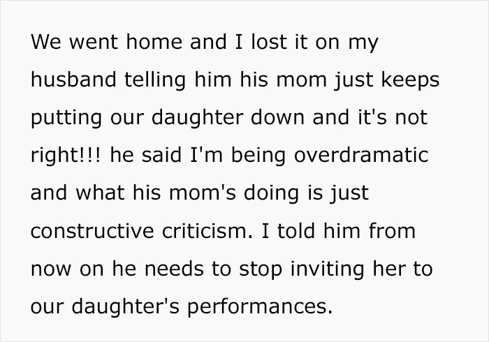 MIL Keeps Criticizing Daughter&rsquo;s Performances Right To Her Face, Family Drama Ensues When Mom Tells Husband To Stop Inviting Her