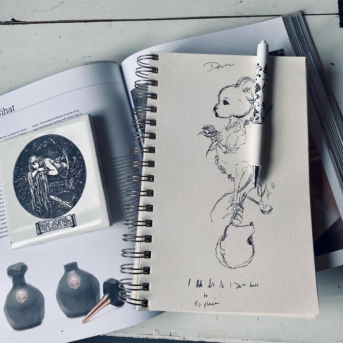 Working On An Ink Tarot Design. Usually Do Digital Since Disabled But I Think It’s Scary Cute