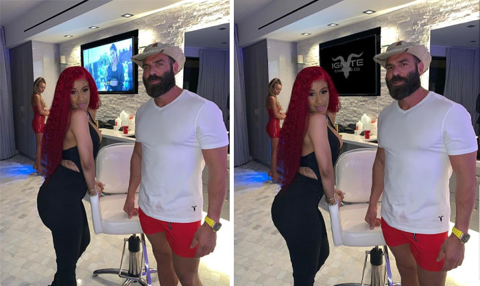 First One Is The Picture He Posted, Second Was Posted By Her. Look At Differences In Butt And Stomach (Also Girl Behind)