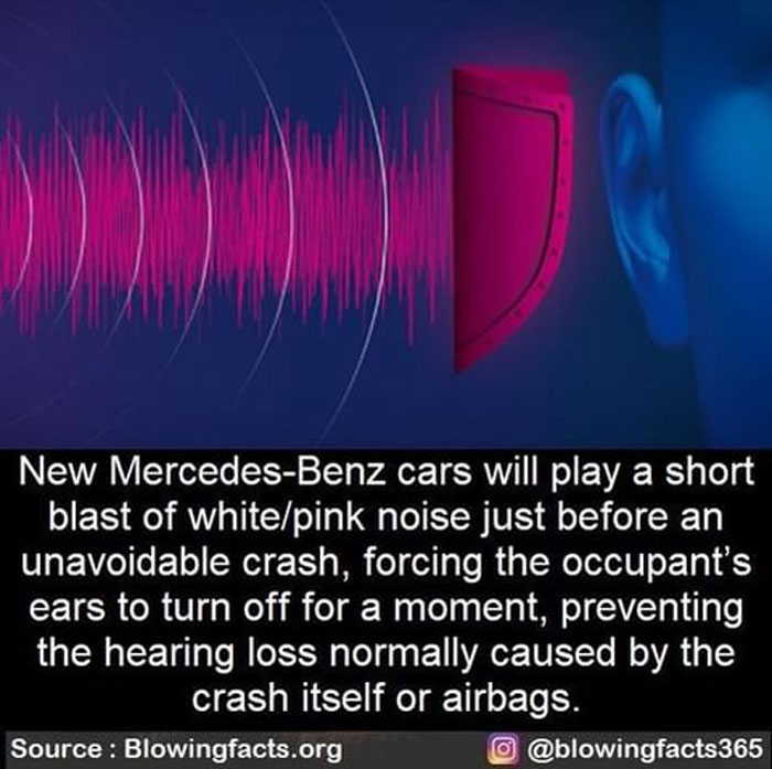 Close-up of a person’s ear with red sound waves and a shield, illustrating incredible facts shared on Instagram.