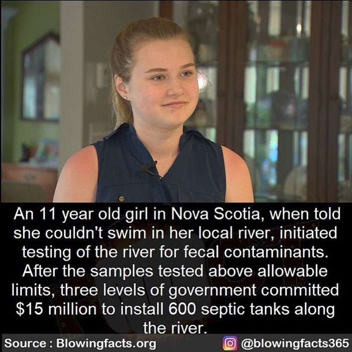 Young girl in Nova Scotia shares incredible facts about river contamination and government actions to improve water quality.
