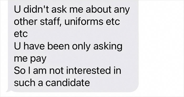 "Your Priority Is Only Pay": New Hire Asks About Pay, Manager Tells Him To Not Come In "Your Priority Is Only Pay": New Hire Asks About Pay, Manager Tells Him To Not Come In
