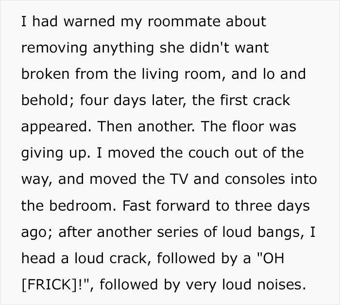 "Stop Complaining About Your Neighbors": Guy Maliciously Complies To Landlord's Request, Waits Until Neighbor Falls Through The Ceiling