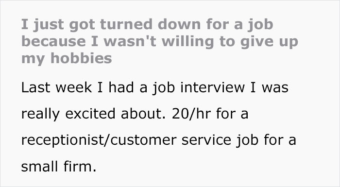 Man Shares How He Was Rejected From An Exciting Job Position Because He Wasn't Willing To Give Up His Favorite Hobby