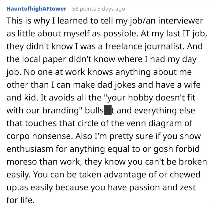 Man Shares How He Was Rejected From An Exciting Job Position Because He Wasn't Willing To Give Up His Favorite Hobby