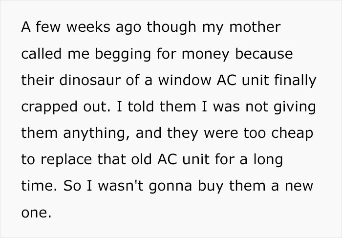 Guy Teaches His Narcissistic Parents A Lesson After They Demand He Trade Houses And Steal His Air Conditioners When He Refuses