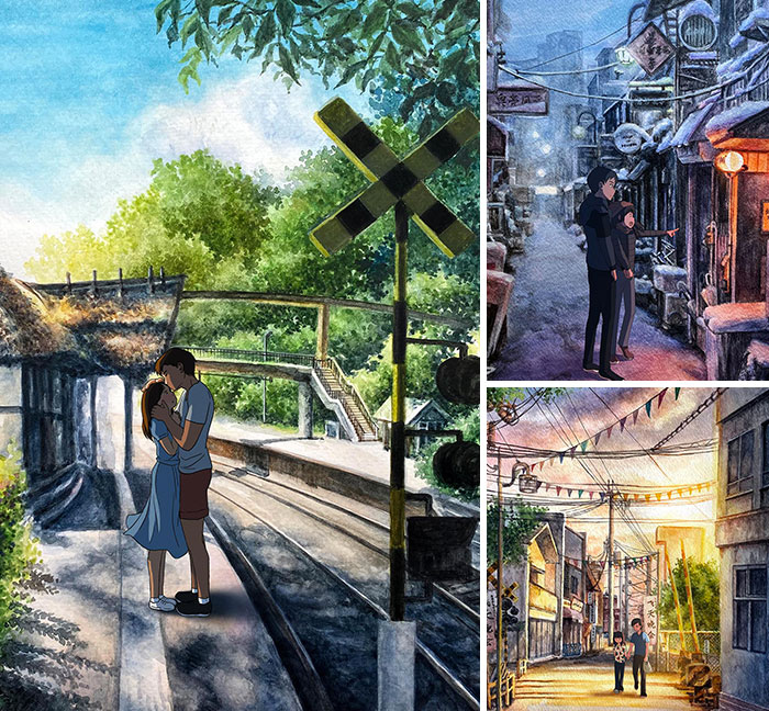 I Painted Me And My Boyfriend As A Ghibli Couple For Our Anniversary