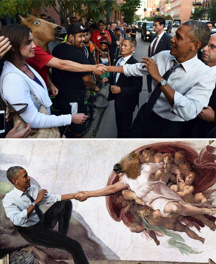 Obama Shaking Hands With A Man With An Horse Mask