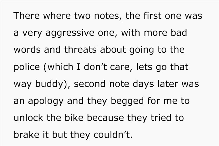 Sick And Tired Of Someone Using Their Parking Space, This Guy Locks The Stranger's Bike And Notes Start Arriving