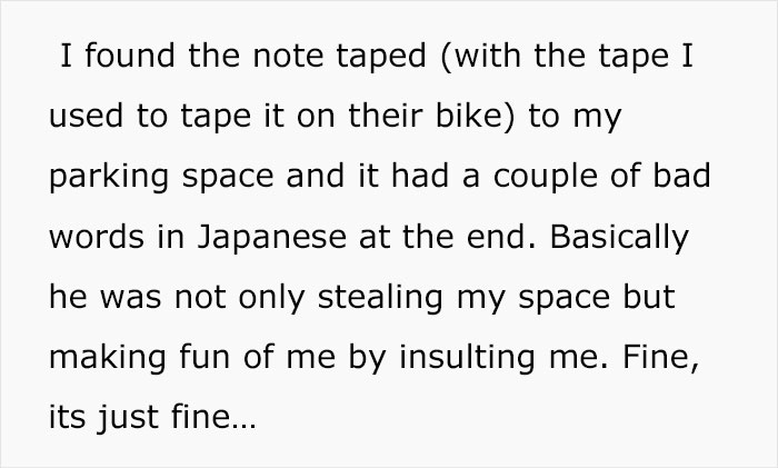 Sick And Tired Of Someone Using Their Parking Space, This Guy Locks The Stranger's Bike And Notes Start Arriving