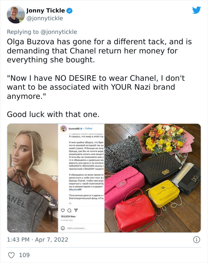 Russian Influencers Are Destroying Chanel Bags In Protest Of Sales Ban, The Internet Puts Them In Place By Reminding About The War That's Still Going On