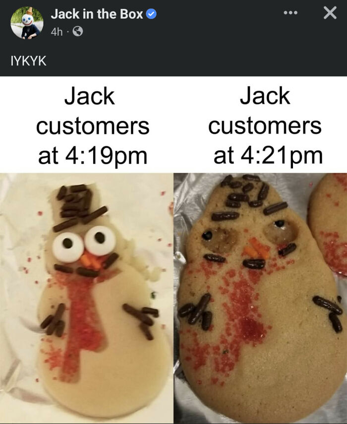 Jack in the Box social media post showing weird cookie transformation spotted on official company accounts.
