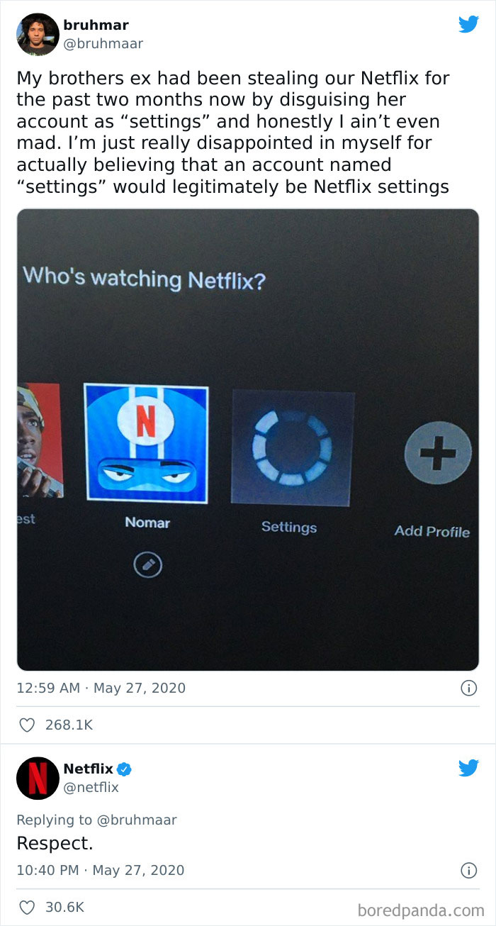 Twitter post shows a Netflix profile named Settings used to disguise account, one of the weirdest things on social media accounts.