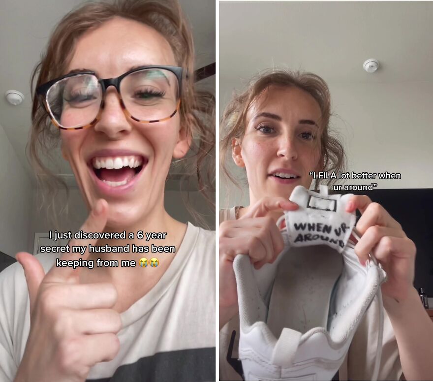 Woman Goes Viral When She Finds Her Husband's Declarations Of Love On Her Sneakers Woman Goes Viral When She Finds Her Husband's Declarations Of Love On Her Sneakers