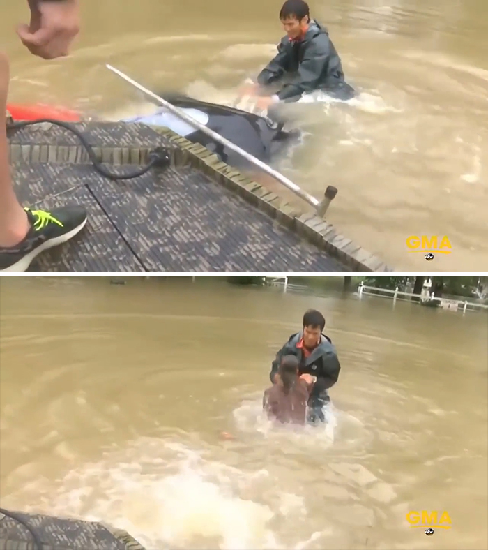 Man Saves Woman And Her Dog Seconds Before Car Sinks