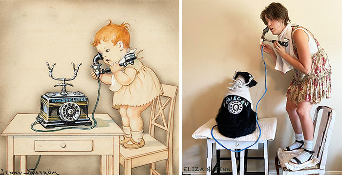 Liten Flicka Som Lyssnar I En Telefonlur, S.d. By Jenny Nyström vs. Little - Ish Girl Listening To A Telephone, 2021