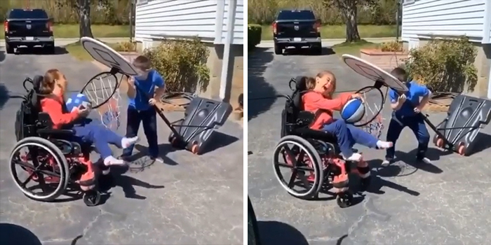 This Brother Is Helping His Sister To Make The Shot!