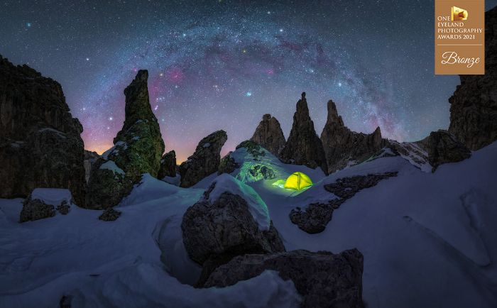 "Lost Tent In The Snow Under The Winter Arch" By Stefano Pellegrini. Bronze In Special, Panoramic