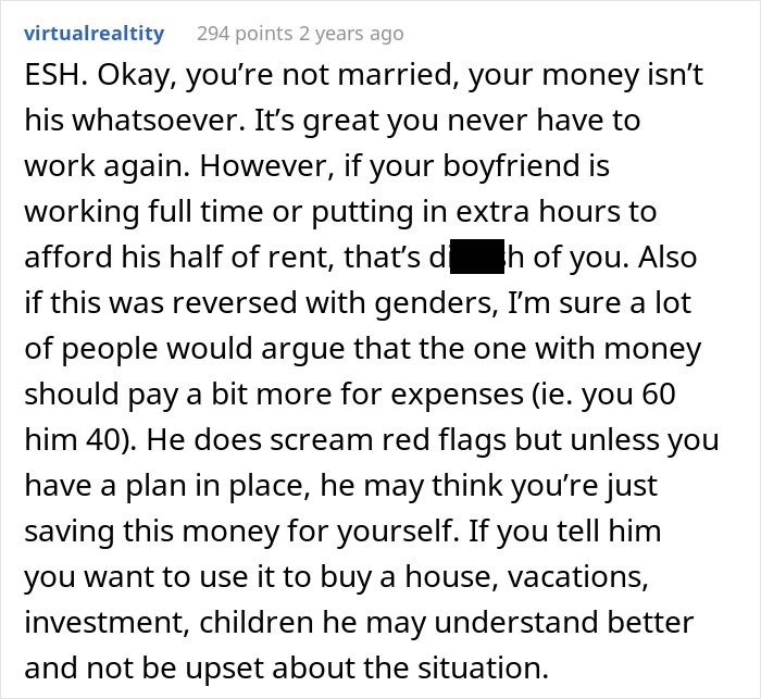 "Am I The Jerk For Telling My Boyfriend He Isn't Entitled To My Inheritance?"