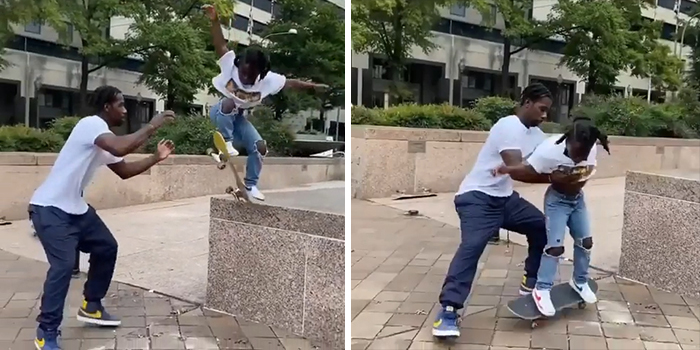 Skateboarder Helps His Daughter Build Up Confidence To Conquer Drop