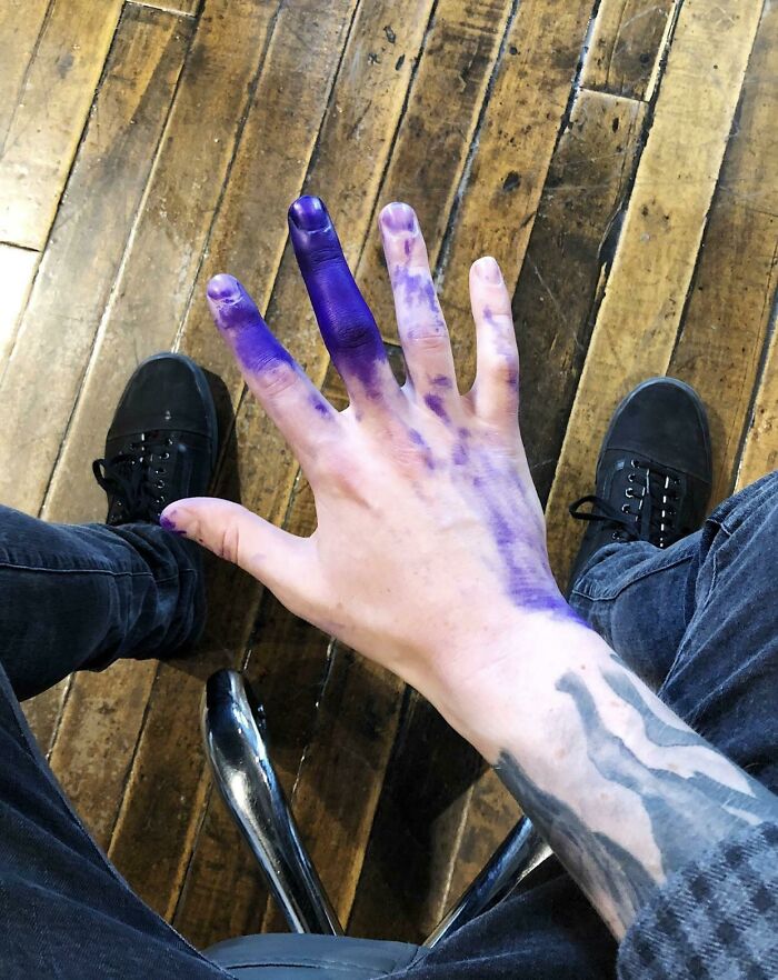 My Coworker Put Straight Printer Ink In One Of My Gloves At Work. This Will Take A Week Or Two Minimum To Come Off