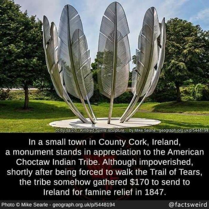 Kindred Spirits monument in County Cork Ireland honoring Choctaw Tribe’s famine relief, reflecting Irish humor and history.