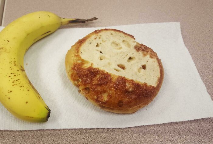 Someone Cut The Tops Off The Cinnamon Crunch Bagels At The Office